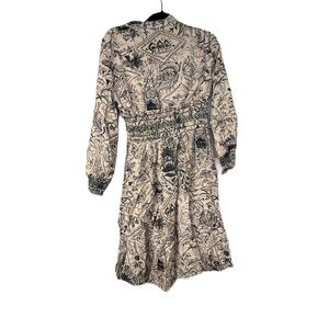 Women's Novella XL Floral Print Dress Tan Blue Spring Summer Midi Empire Waist